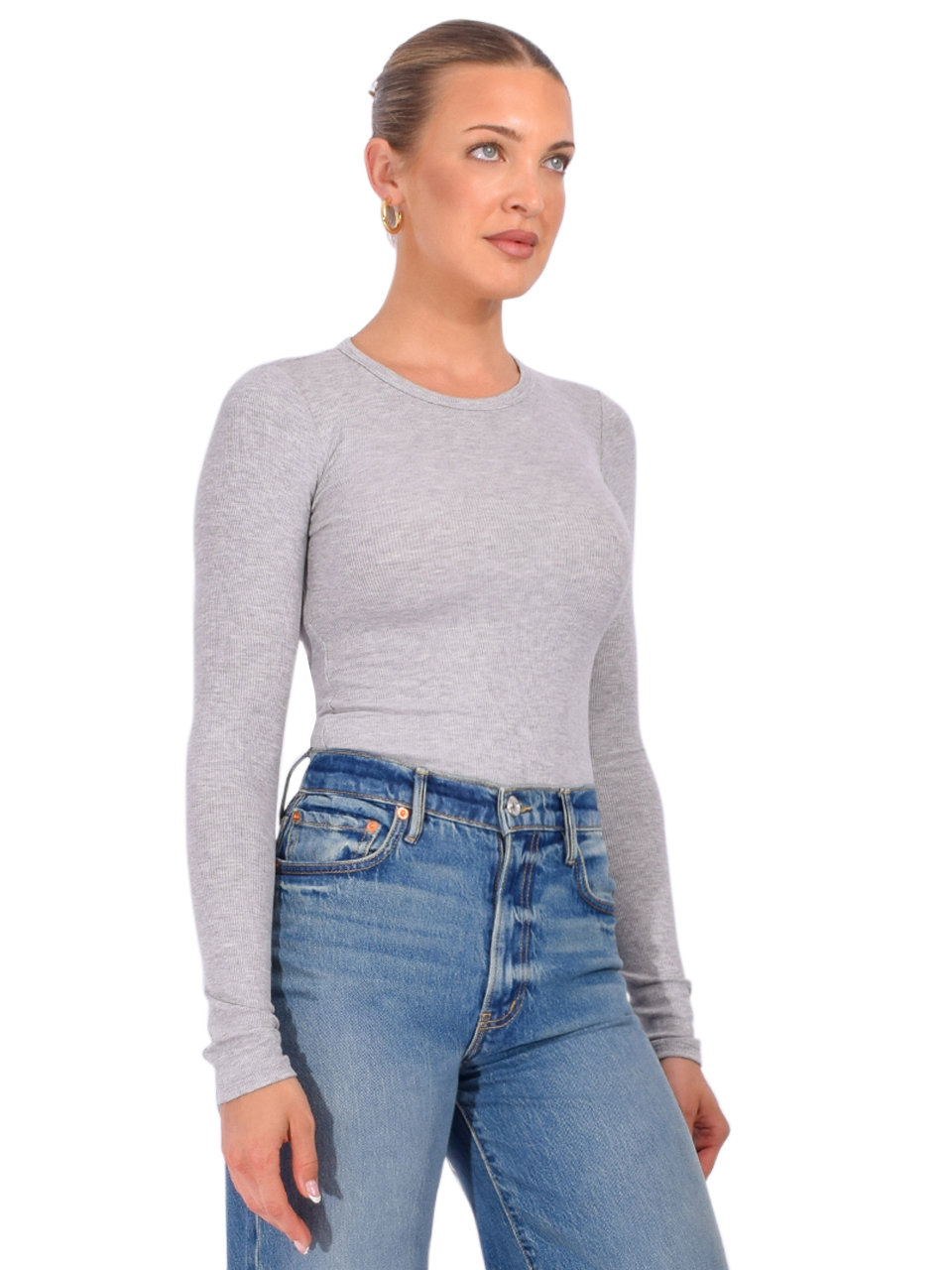 BETRO SIMONE Chloe Long Sleeve Crew Neck Tee in Heather Gray