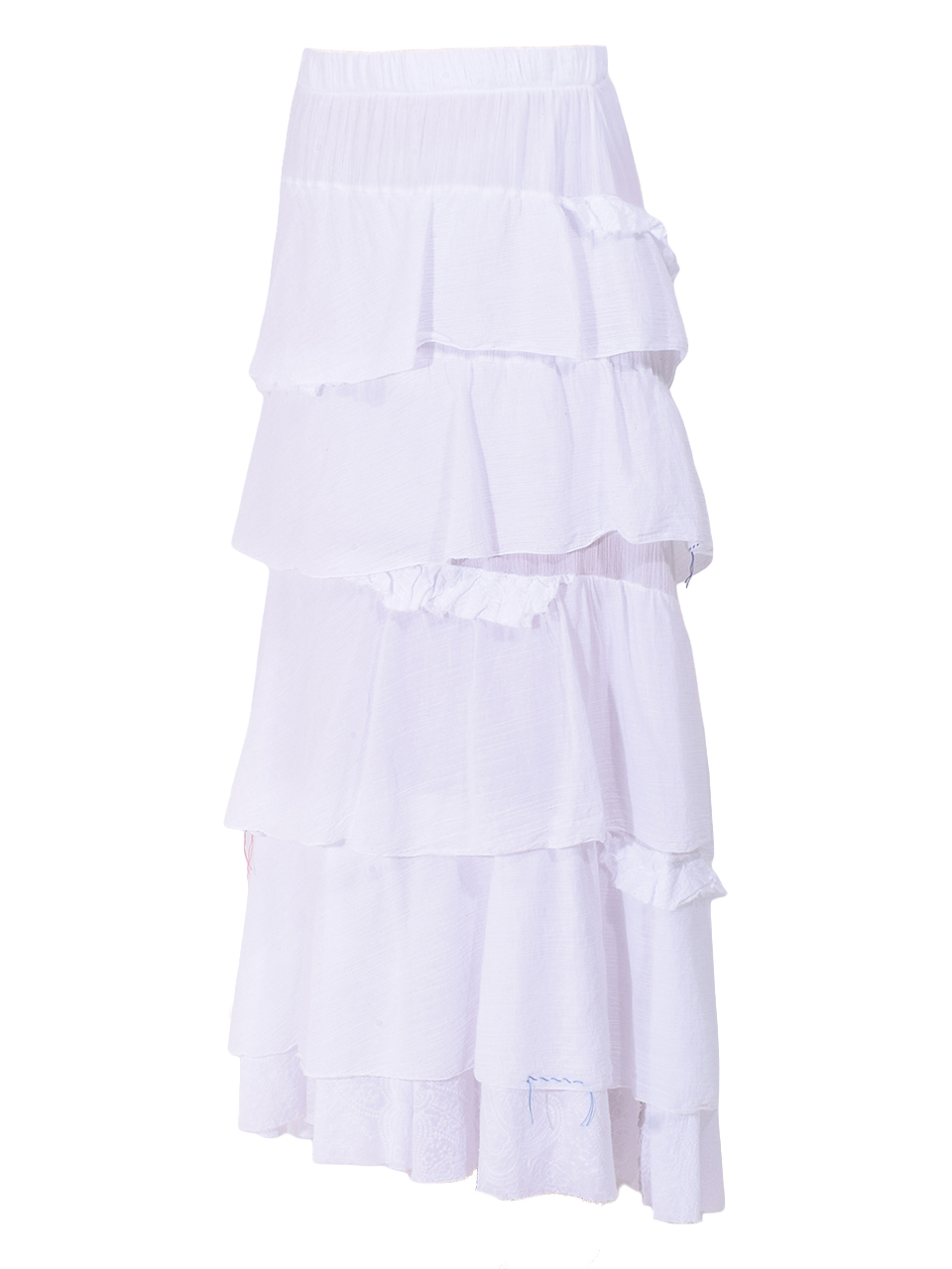 BYE FIRENZE Tiered Ruffle Maxi Skirt in White Product Shot 