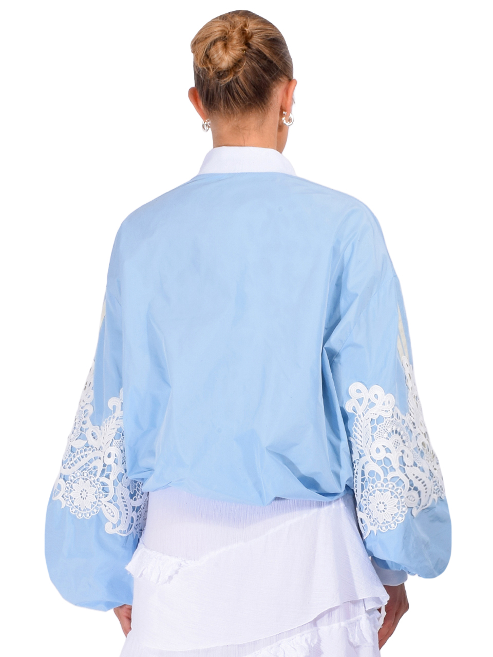 5 PROGRESS Sporty Lace Bomber Jacket in Light Blue Back View