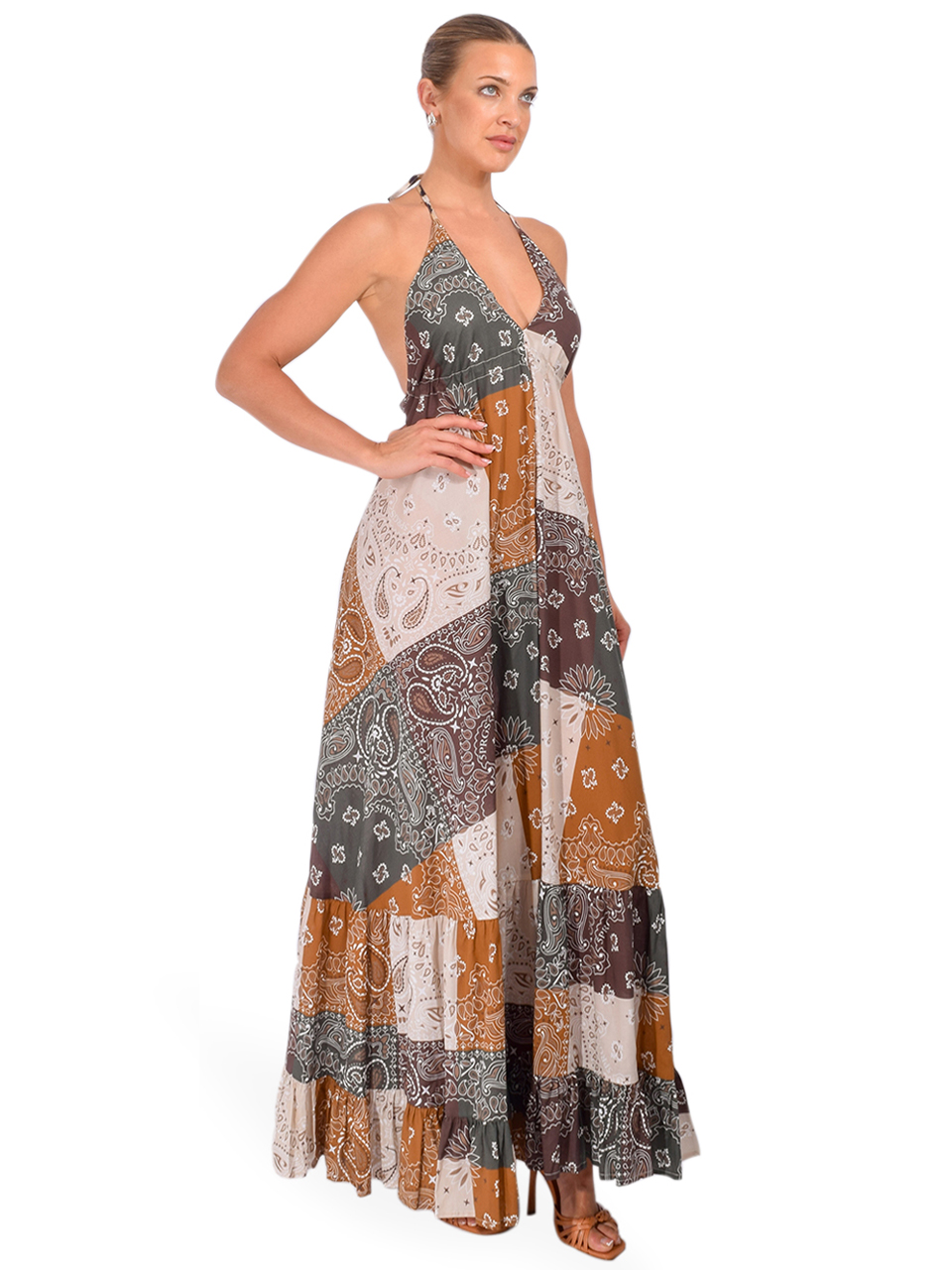 5 PROGRESS Paradiso Summer Maxi Dress in Bandana Military Green Side View 