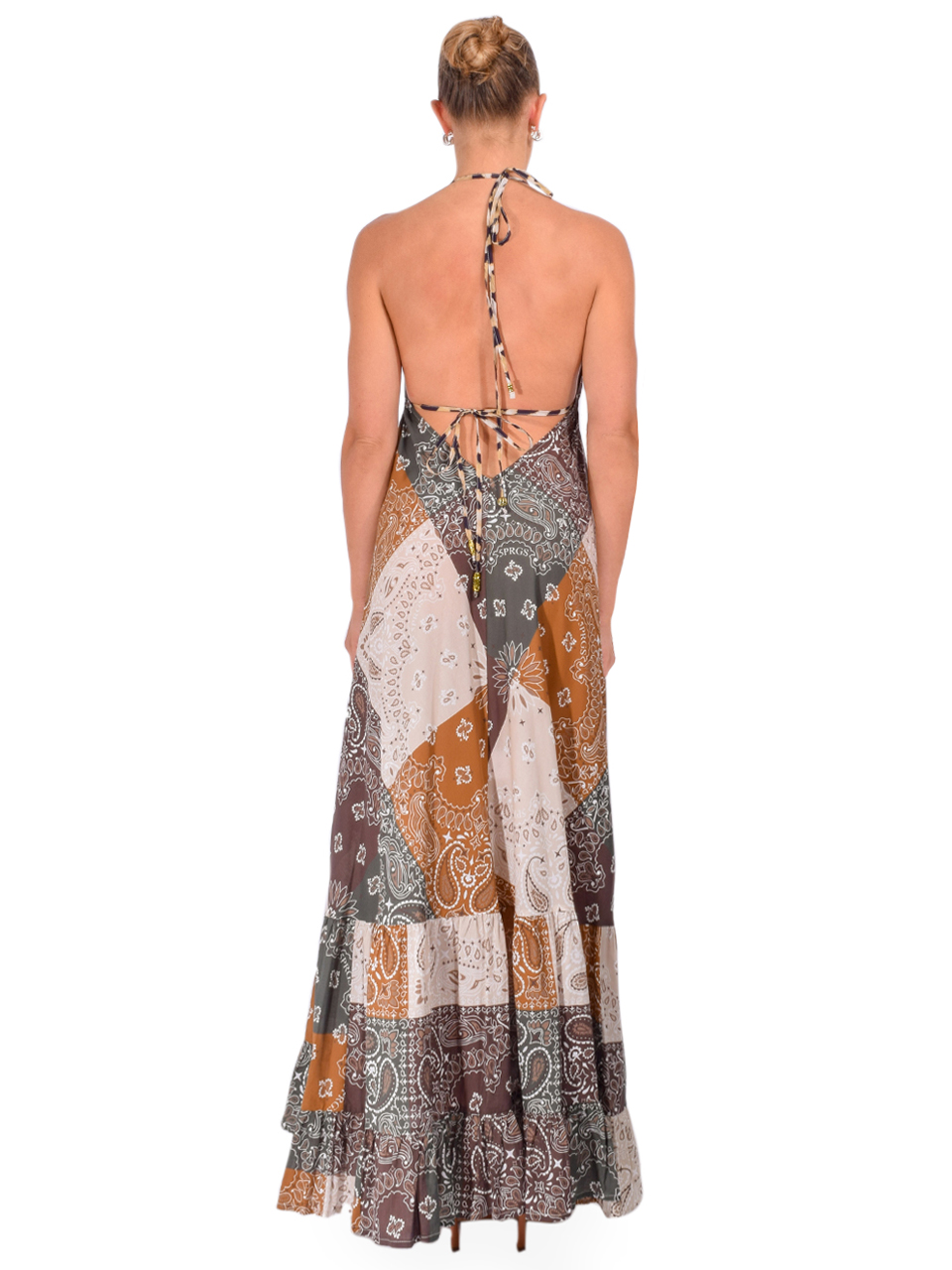 5 PROGRESS Paradiso Summer Maxi Dress in Bandana Military Green Back View 