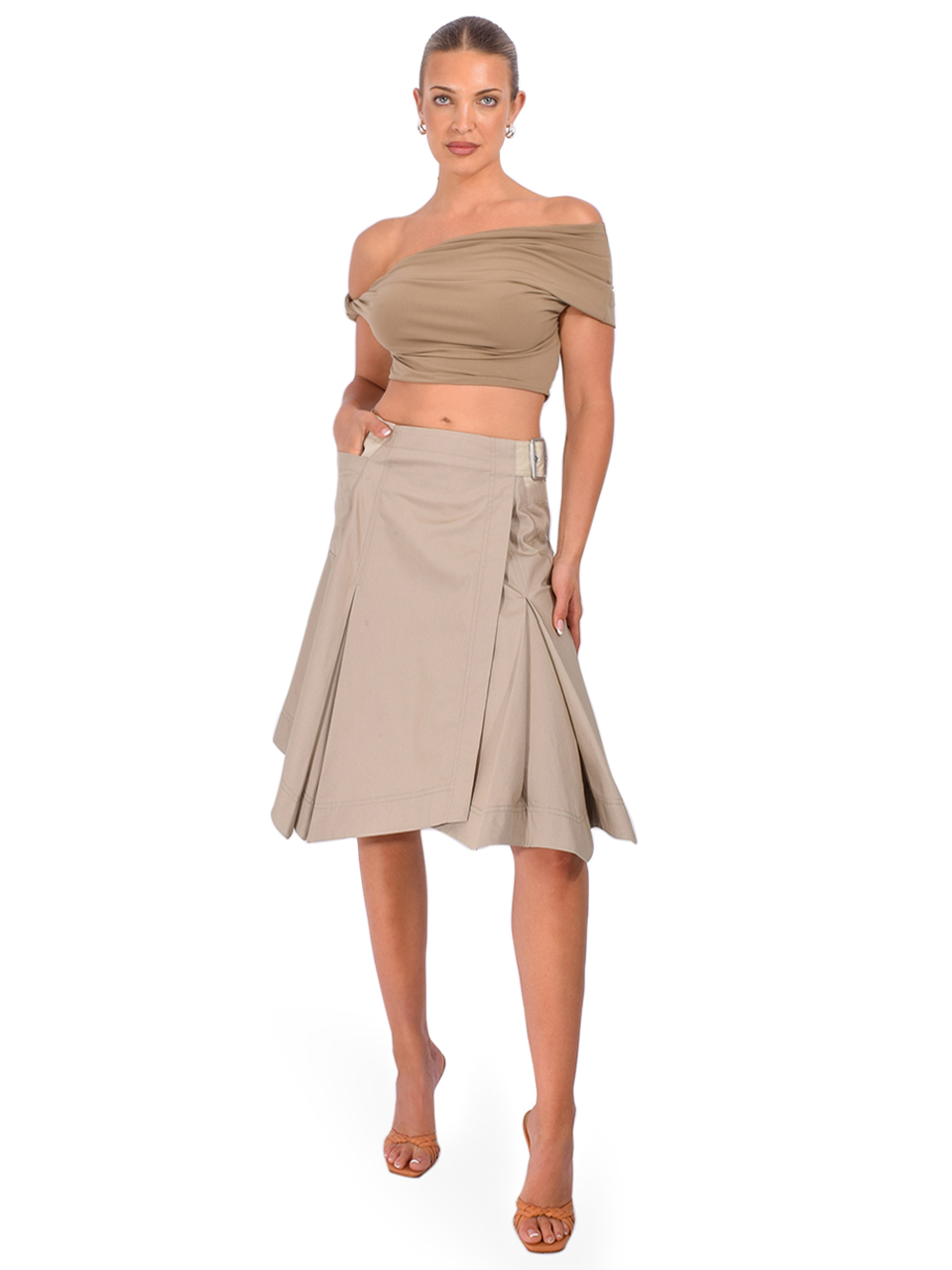 3.1 PHILLIP LIM Two-Toned Handkerchief Wrap Skirt in Khaki-Birch