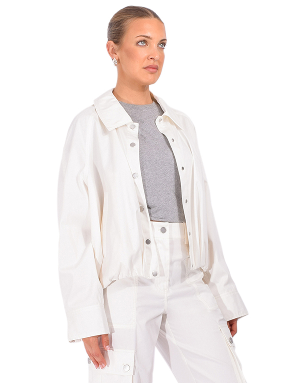 3.1 PHILLIP LIM Snap Front Blouson Bomber Jacket in Tofu Side View 