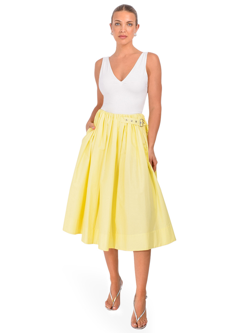 3.1 PHILLIP LIM Belted Gathered Midi Skirt in Yuzu Full Outfit 