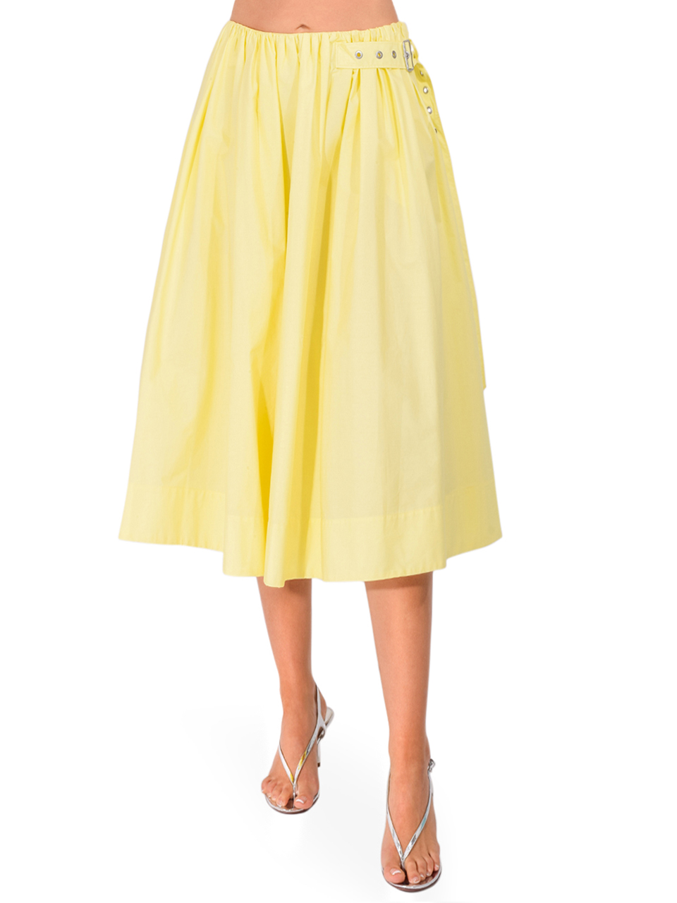 3.1 PHILLIP LIM Belted Gathered Midi Skirt in Yuzu Front View 