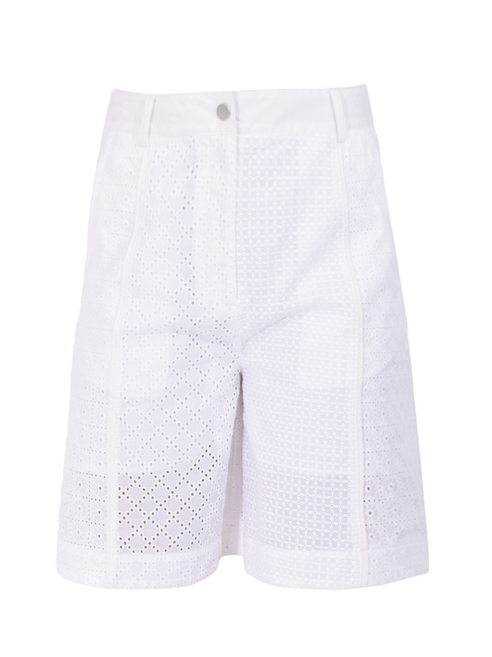 3.1 PHILLIP LIM Broderie Anglaise Patchwork Bermuda Shorts in White Product Shot 