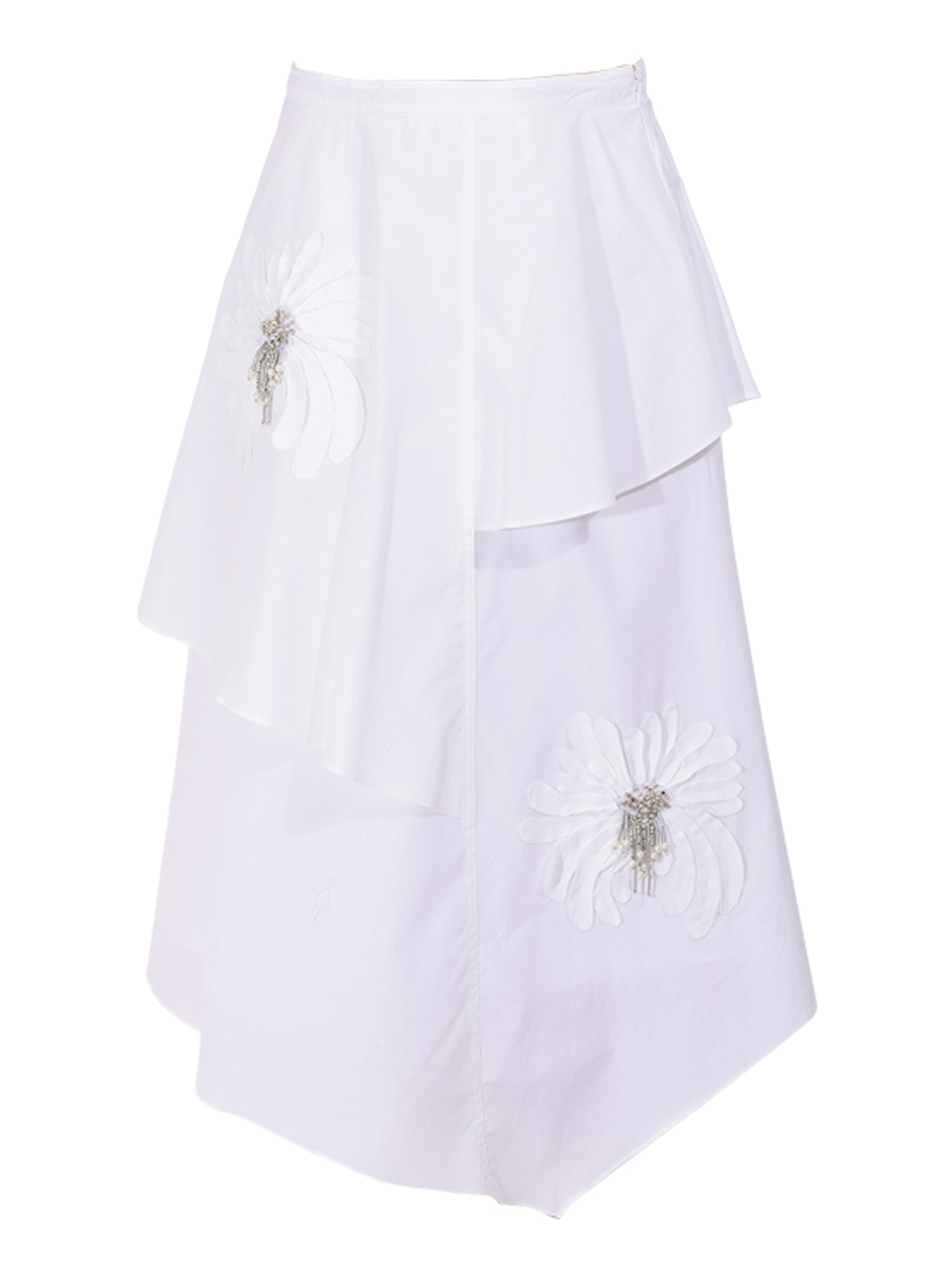 3.1 PHILLIP LIM Layered Skirt with Floral Appliqué in White Product Shot