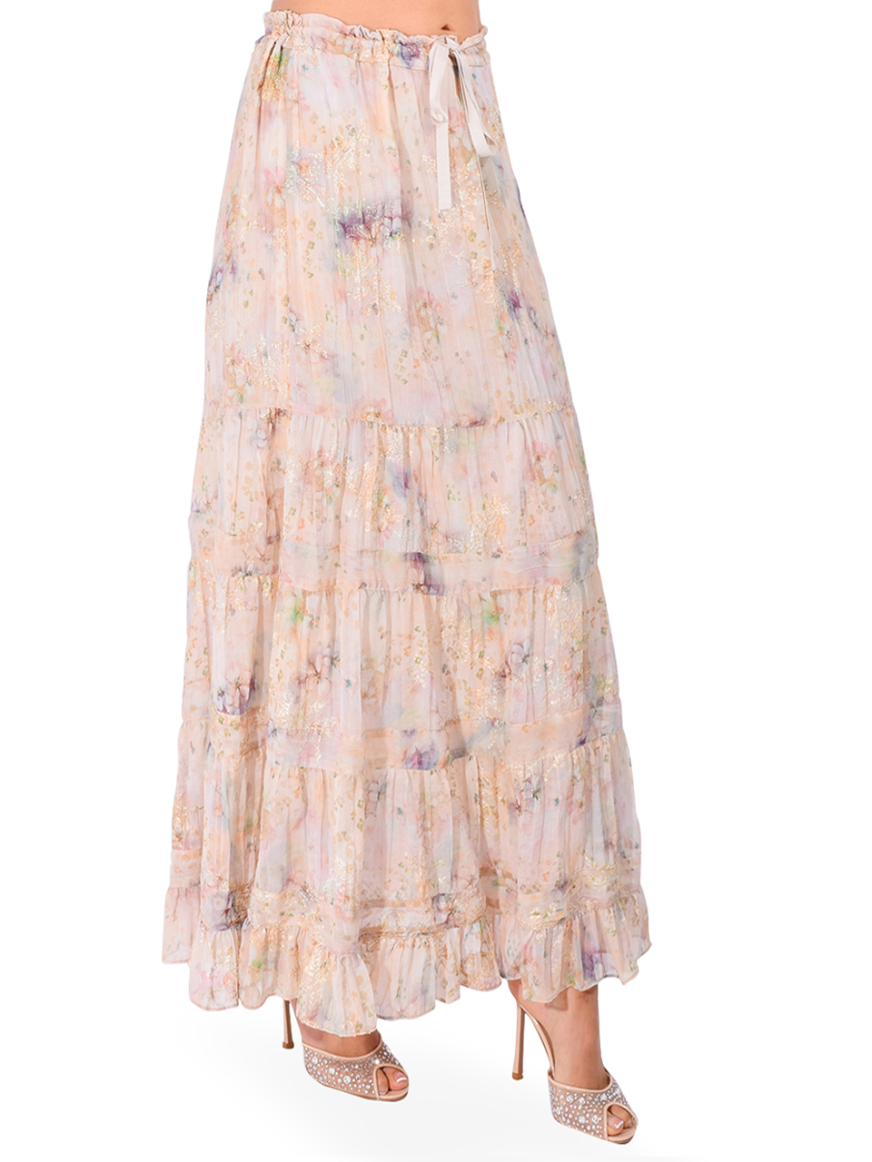 ANNA SUI Oasis Blooms Tiered Skirt in Corn Multi Side View 