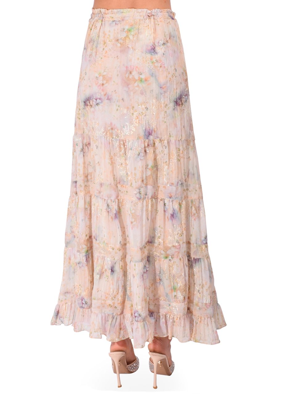ANNA SUI Oasis Blooms Tiered Skirt in Corn Multi Back View 