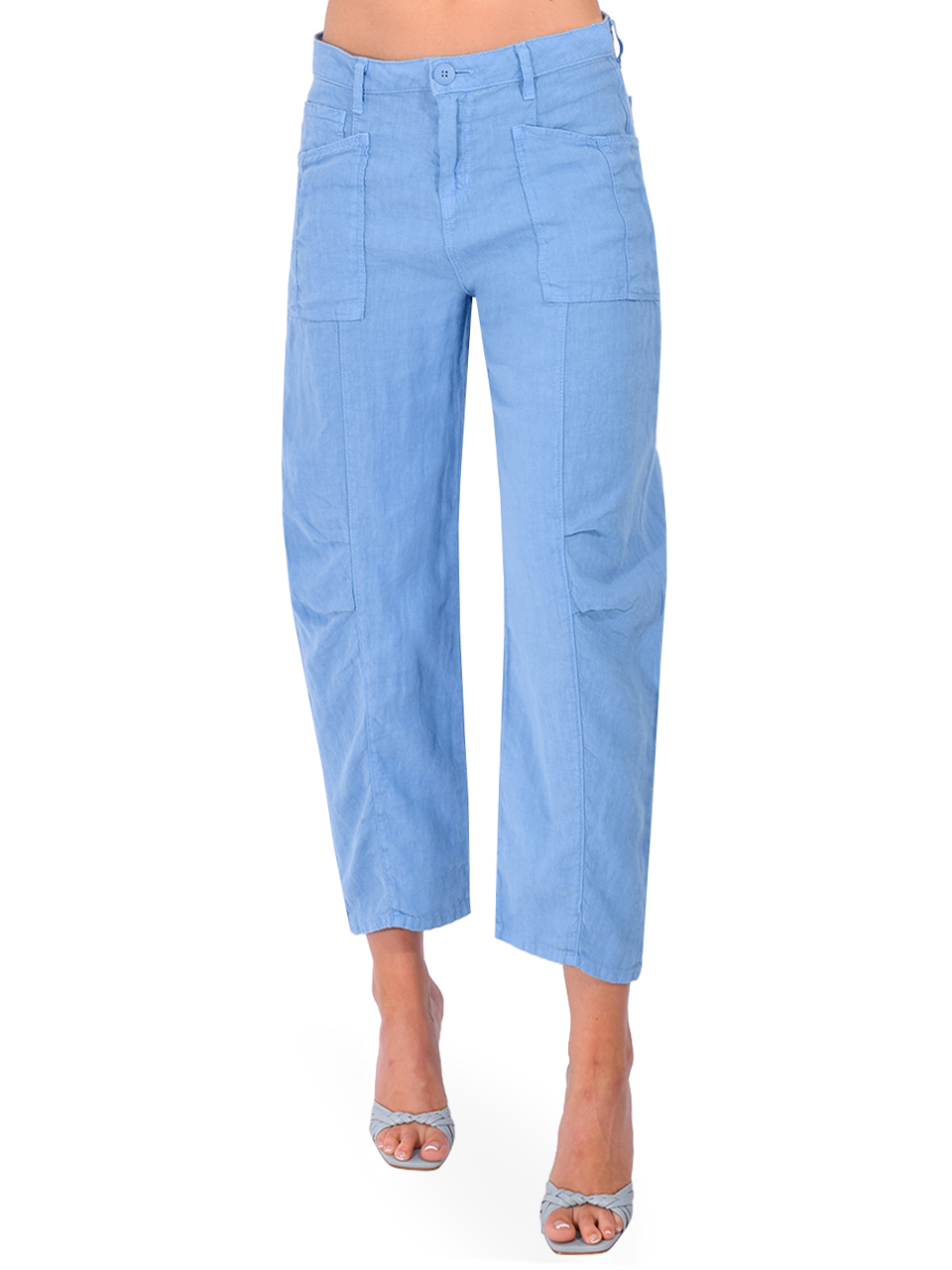 L'AGENCE Cody Linen High Rise Rodeo Pants in Allure Blue Front View 