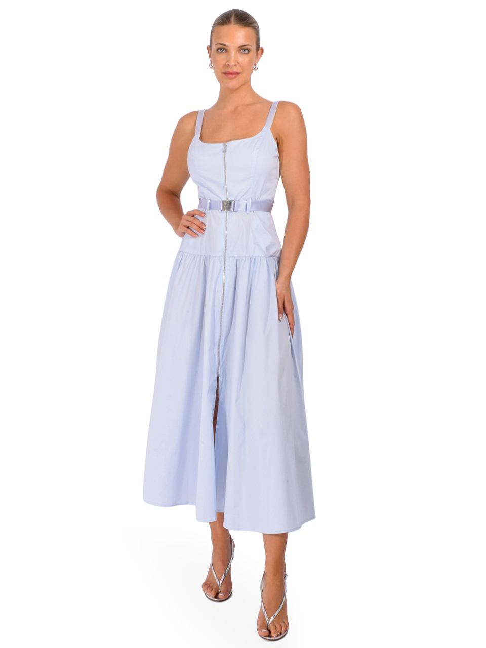 L'AGENCE Rima Dress in Pale Mist Blue Front View 2