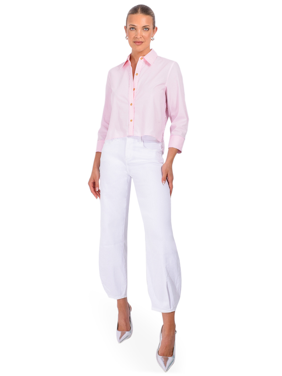 L'AGENCE Krista Tapered Jean in Blanc Full Outfit 