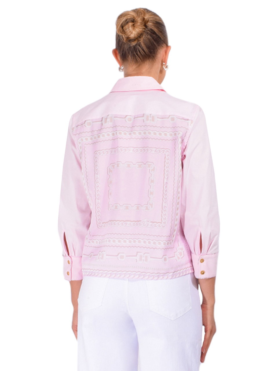 L'AGENCE Fawn Shirt in Pale Cameo Graphic Chain Scarf Back View 