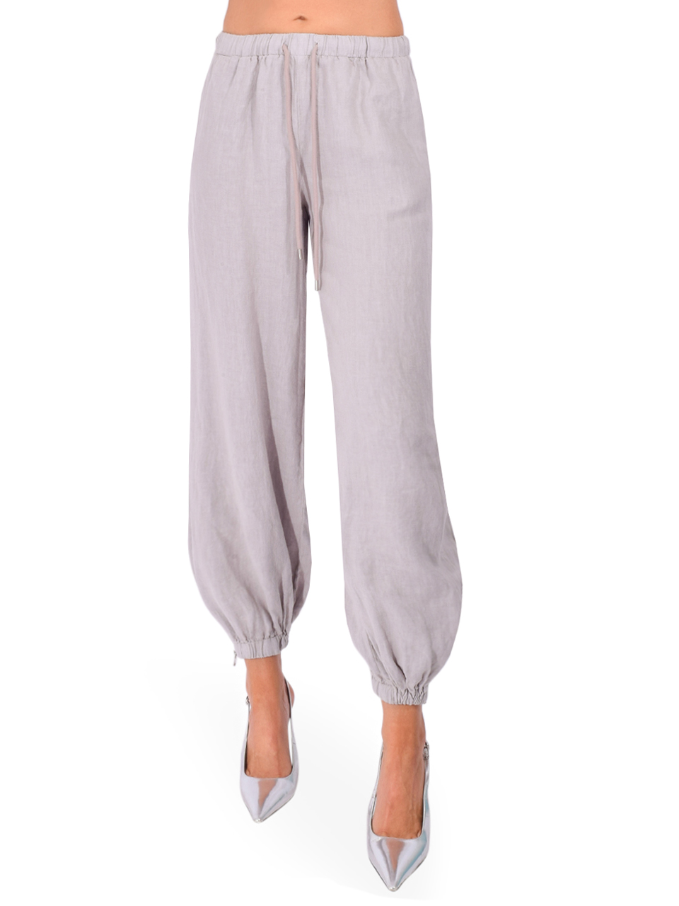 L'AGENCE Mariko Linen Jogger in Light Pewter Front View 