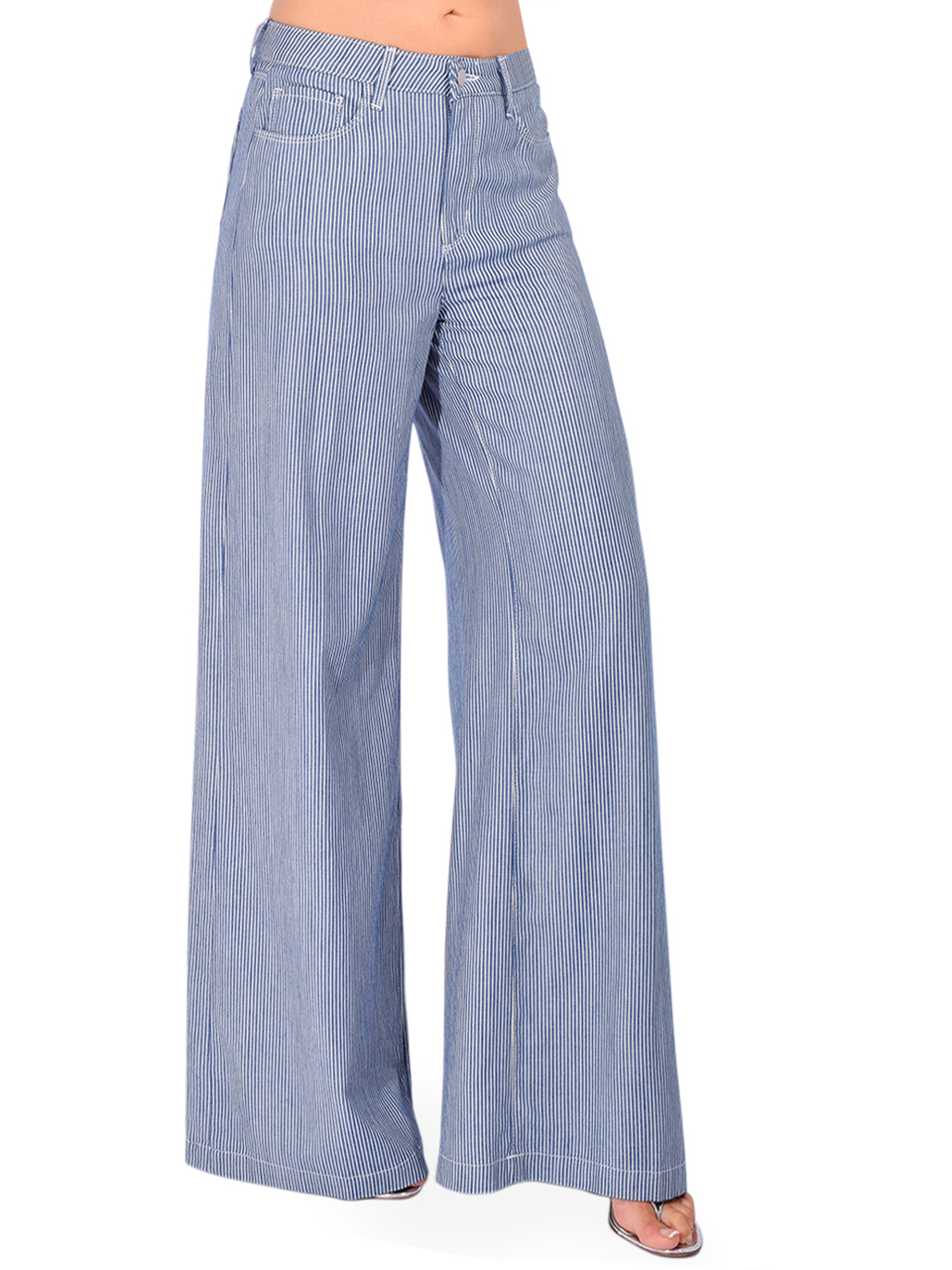 L'AGENCE Amara Wide-Leg Pant in Azure Blue Stripe Side View 
