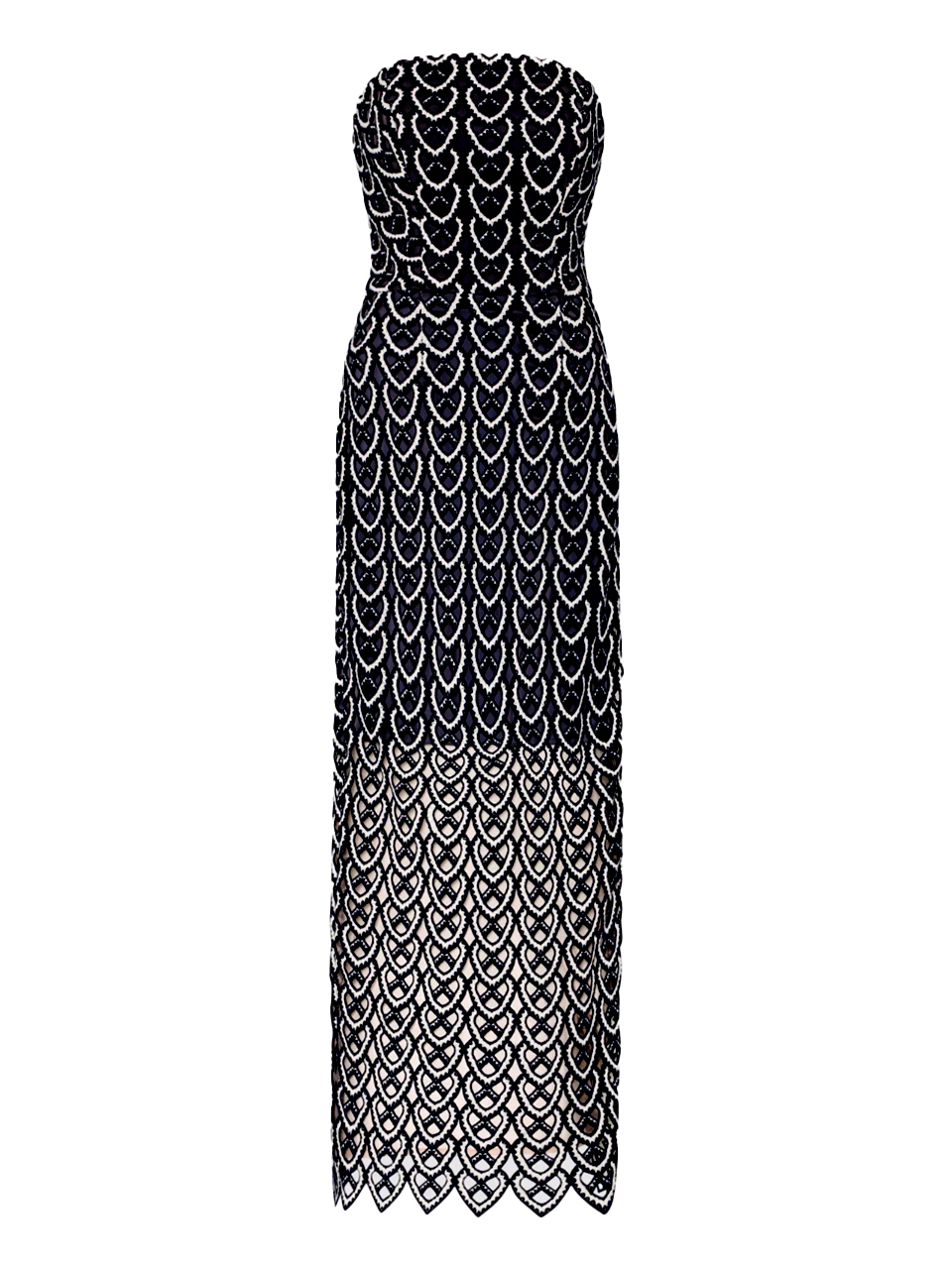 MILLY Kait Lace Midi Dress in Navy/White Product Shot Front