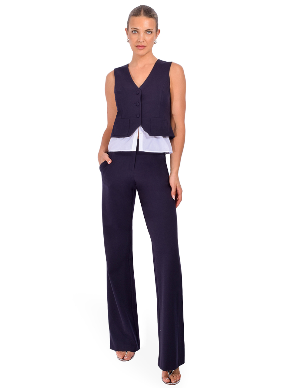 DREW Juliette Trouser in Navy Full Outfit 