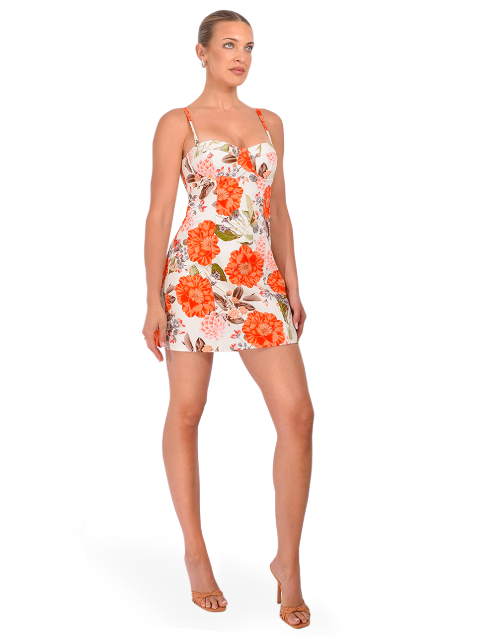 CARA CARA Claudine Mini Dress in Blossoms Egret Side View 

