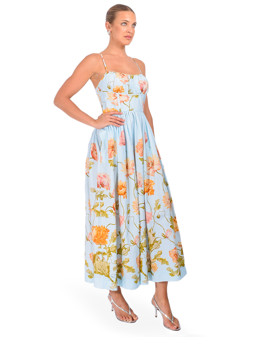 CARA CARA Alba Midi Dress in Lockwood Flora Sky Side View 