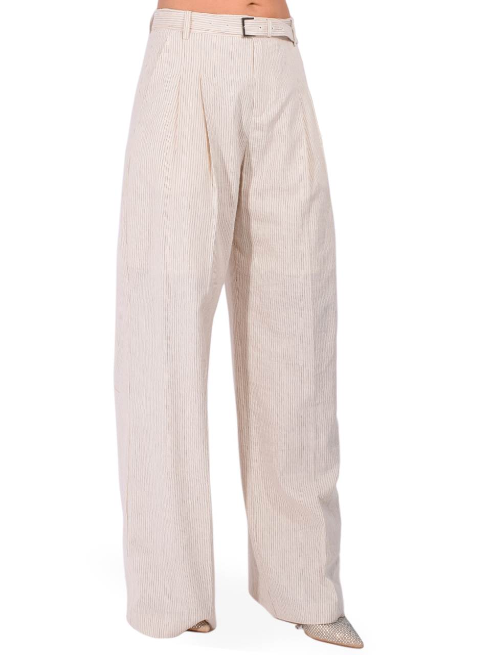 FRAME The Striped Wide Leg Pant in Ecru Multi Side View 