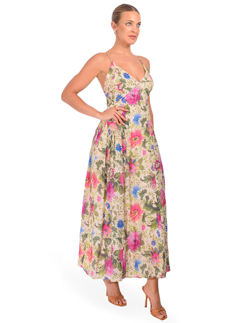 LOVE THE LABEL Fiorella Maxi Dress in Milla Floral Print Side View 