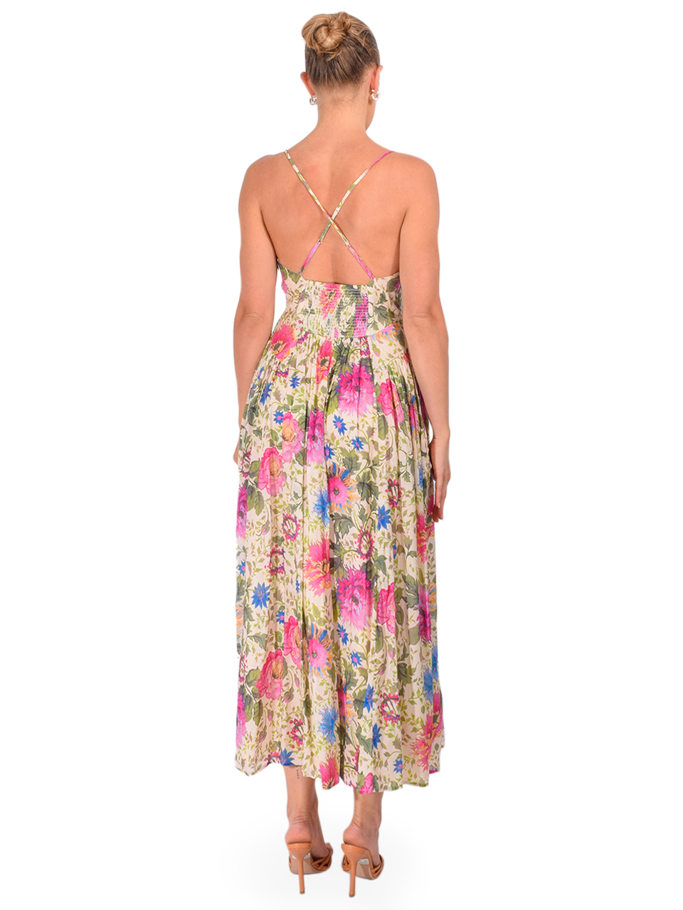 LOVE THE LABEL Fiorella Maxi Dress in Milla Floral Print Back View 