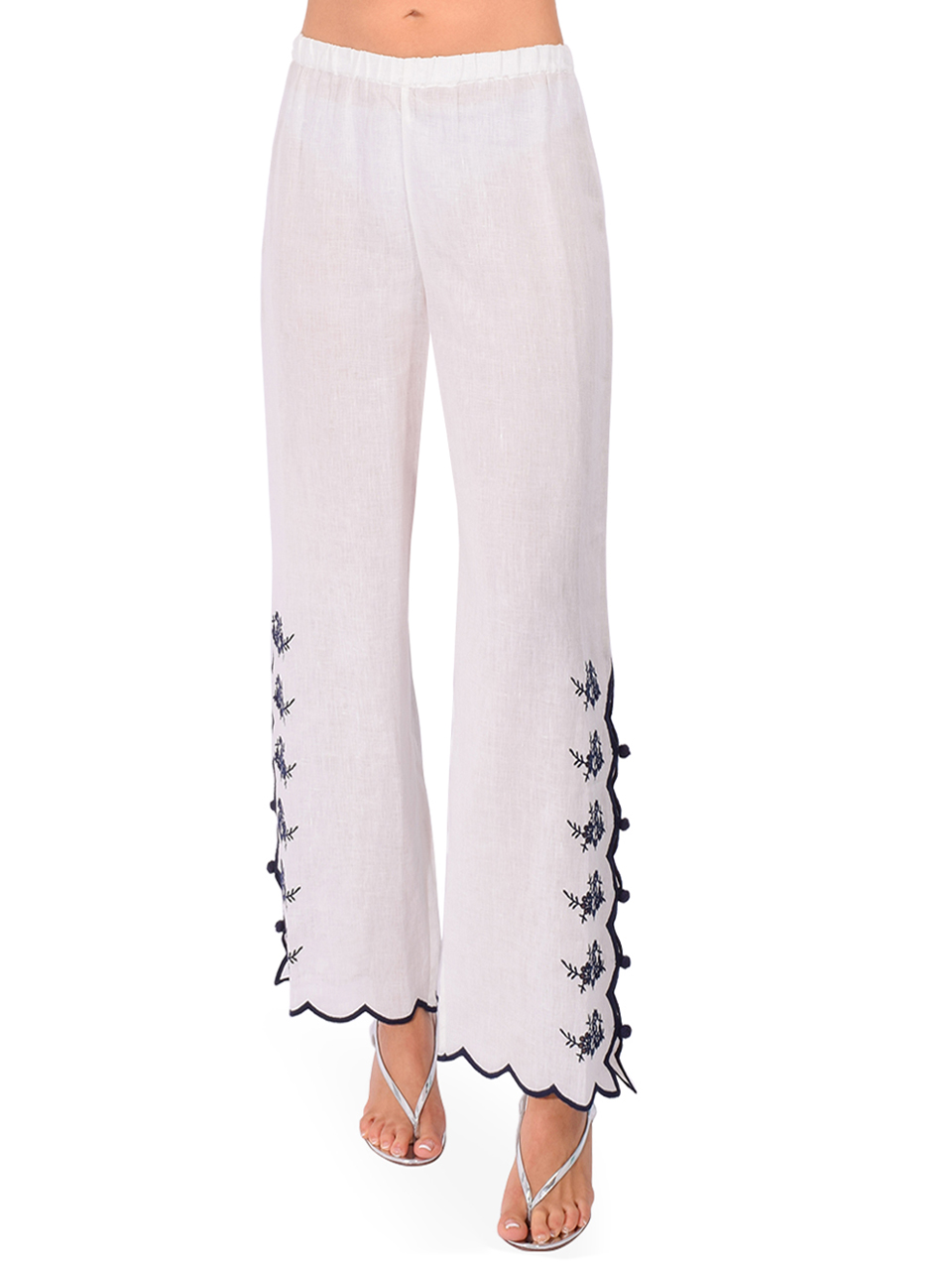 CAMI NYC Madrid Embroidered Linen Pant in White Front View 