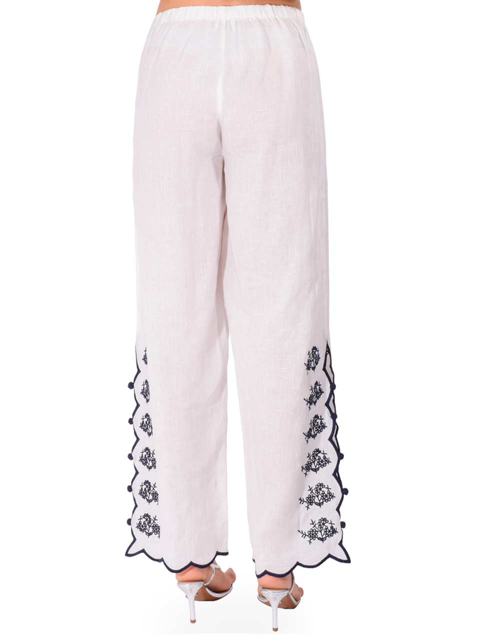 CAMI NYC Madrid Embroidered Linen Pant in White Back View 