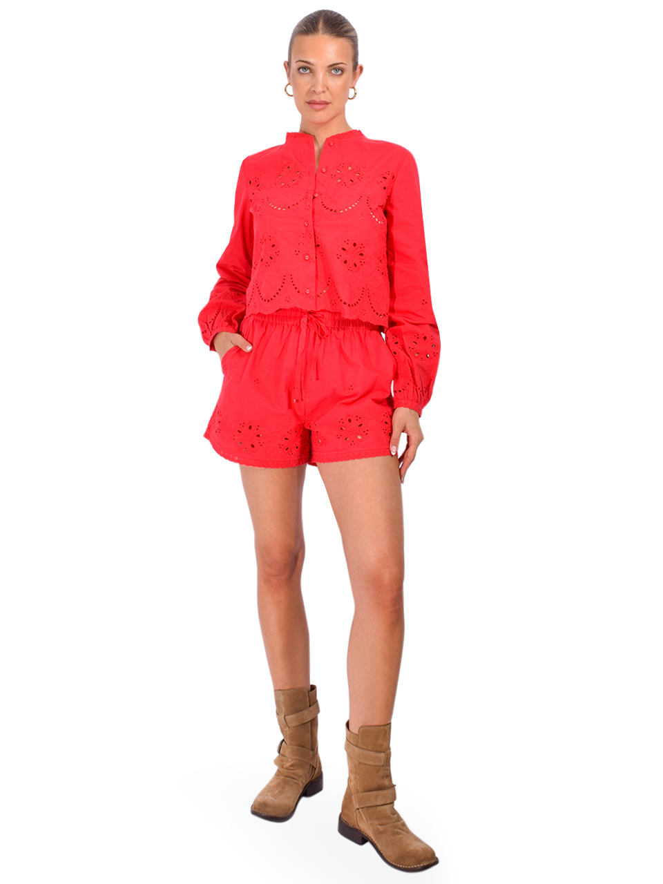 CAMI NYC Kalena Blouse in Red Full Outfit 