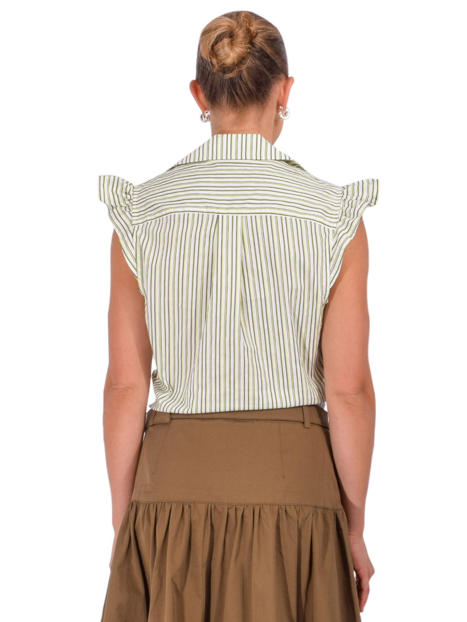 CINQ À SEPT Sophie Striped Flutter Sleeve Top In Ivory/Lime Back View 