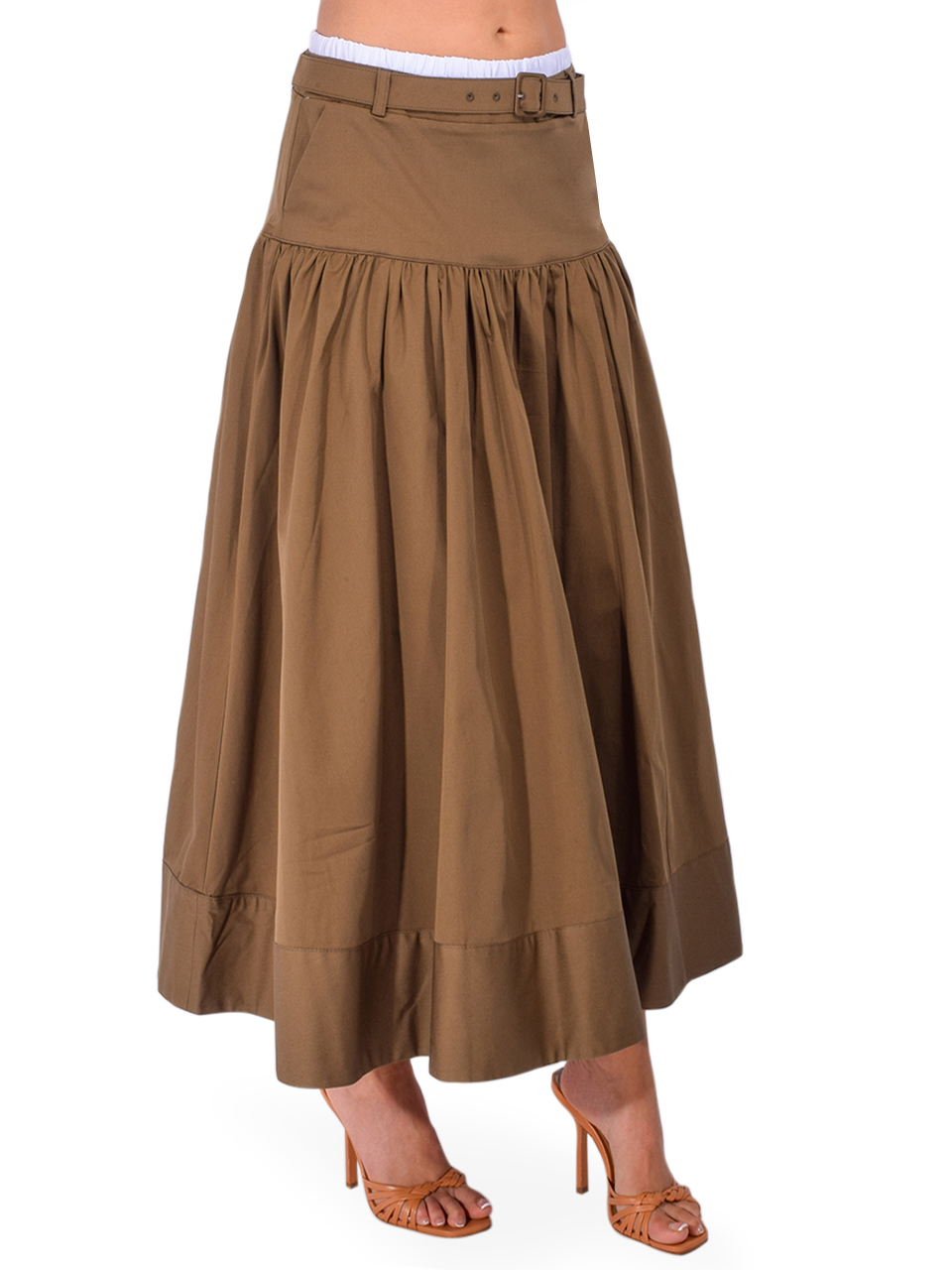 CINQ À SEPT Peri Skirt in Dark Olive/White Side View 