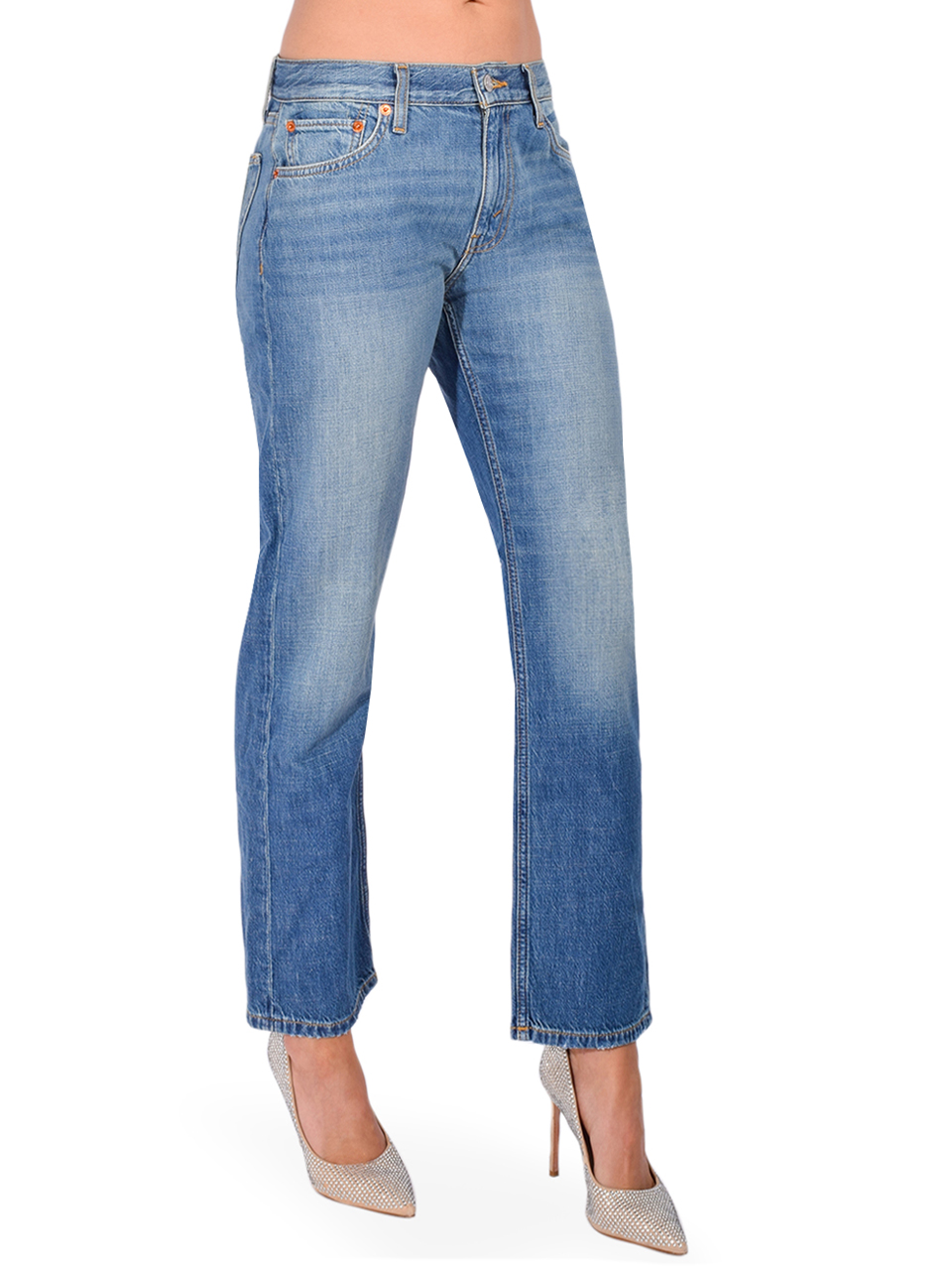 RE/DONE Mid Rise Blondie Crop in Mendocino Indigo Side View 
