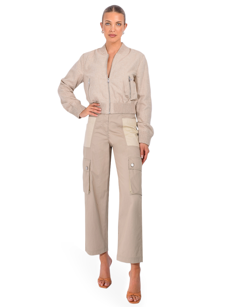 LAMARQUE Greer Bomber Jacket in Beige Full Outfit 

