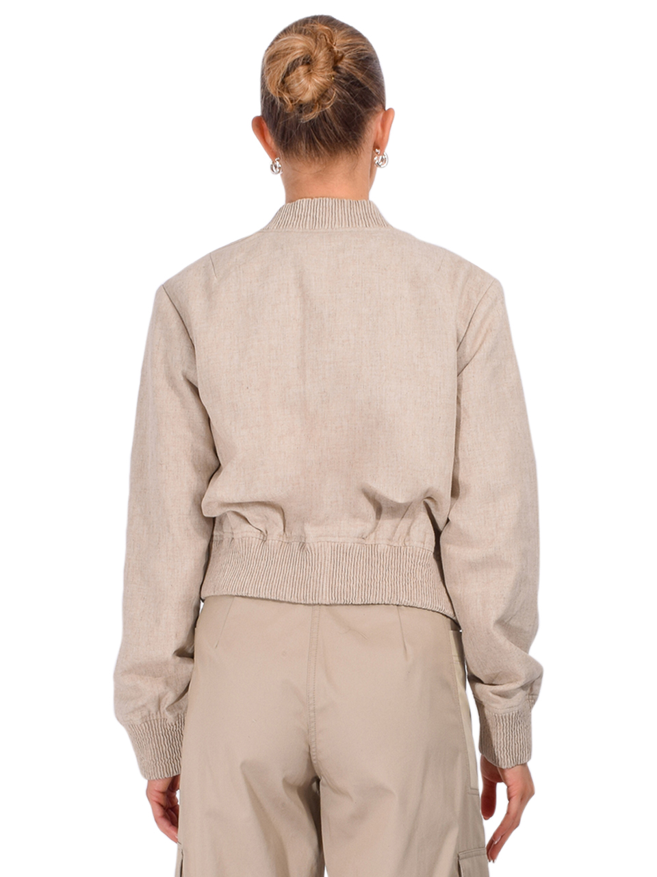 LAMARQUE Greer Bomber Jacket in Beige Back View 

