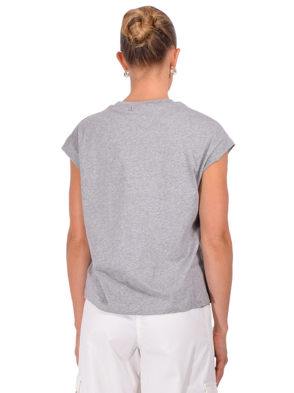 ESSENTIEL ANTWERP Jungala Embroidered T-Shirt in Gray Back View 