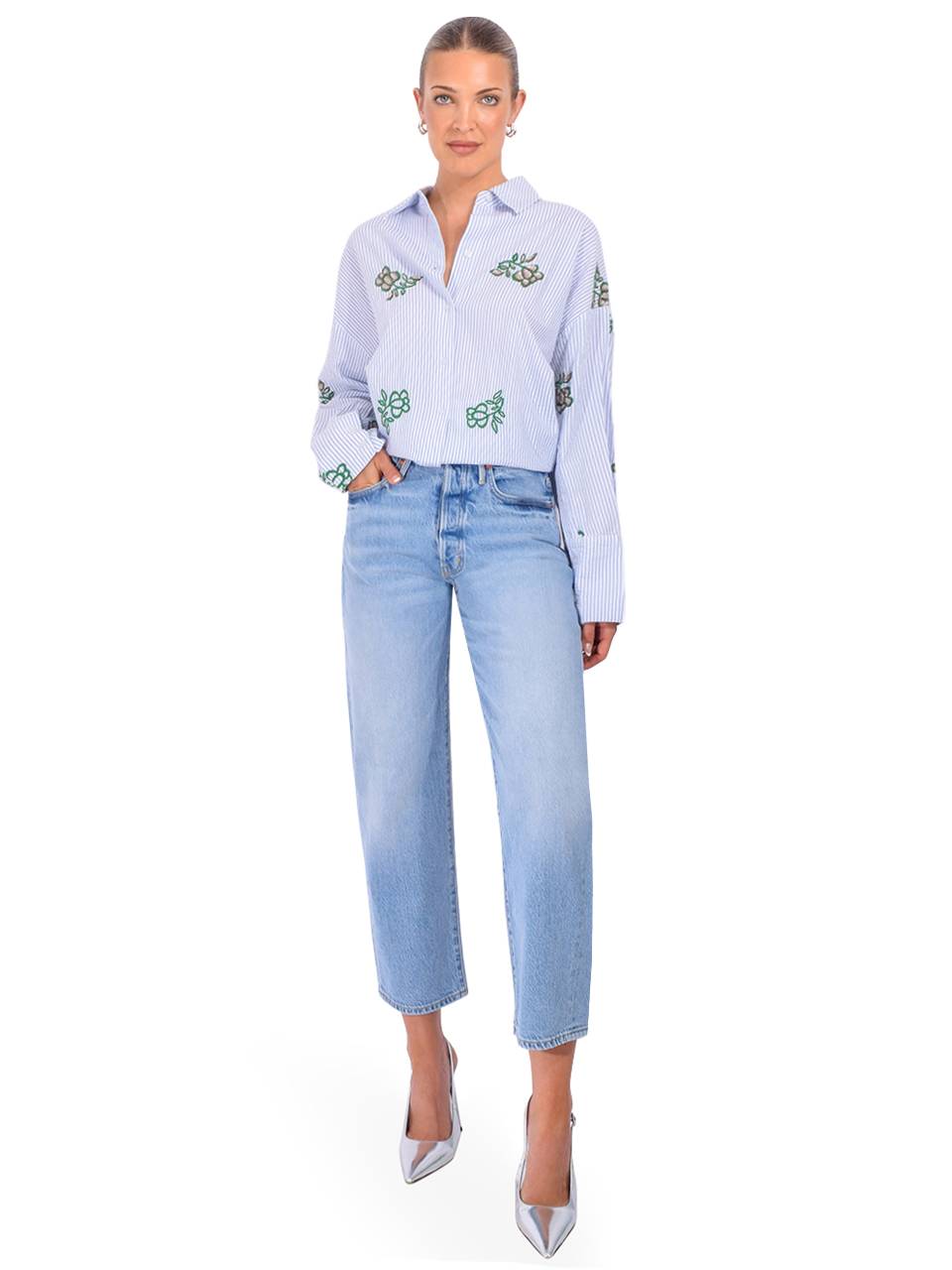 ESSENTIEL ANTWERP Jalinki Embroidered Shirt in Off-White Multi Full Outfit 