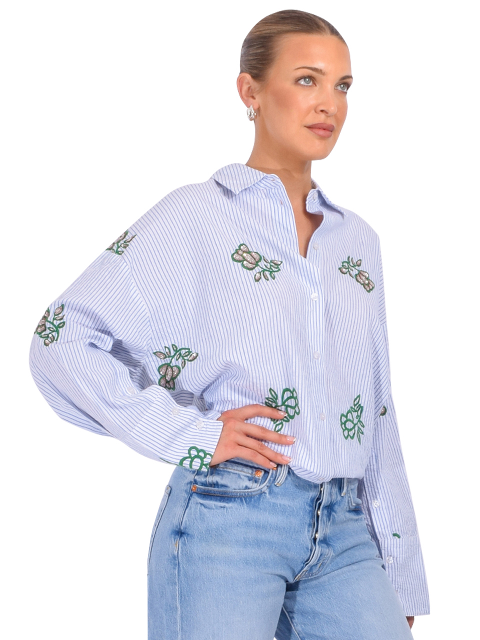 ESSENTIEL ANTWERP Jalinki Embroidered Shirt in Off-White Multi Side View 