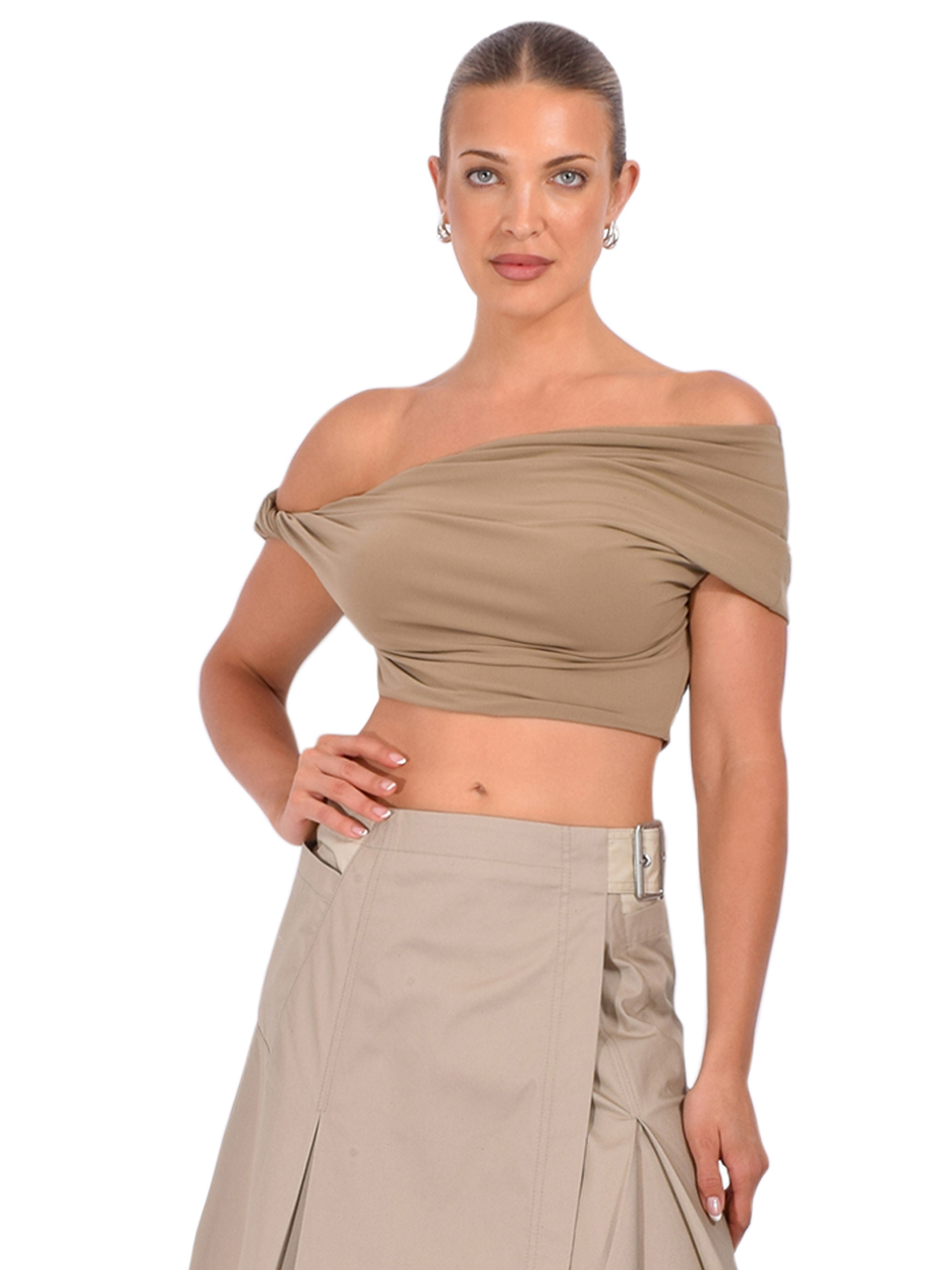 PARIS GEORGIA Elemental Ida Crop Top in Almond Front View 