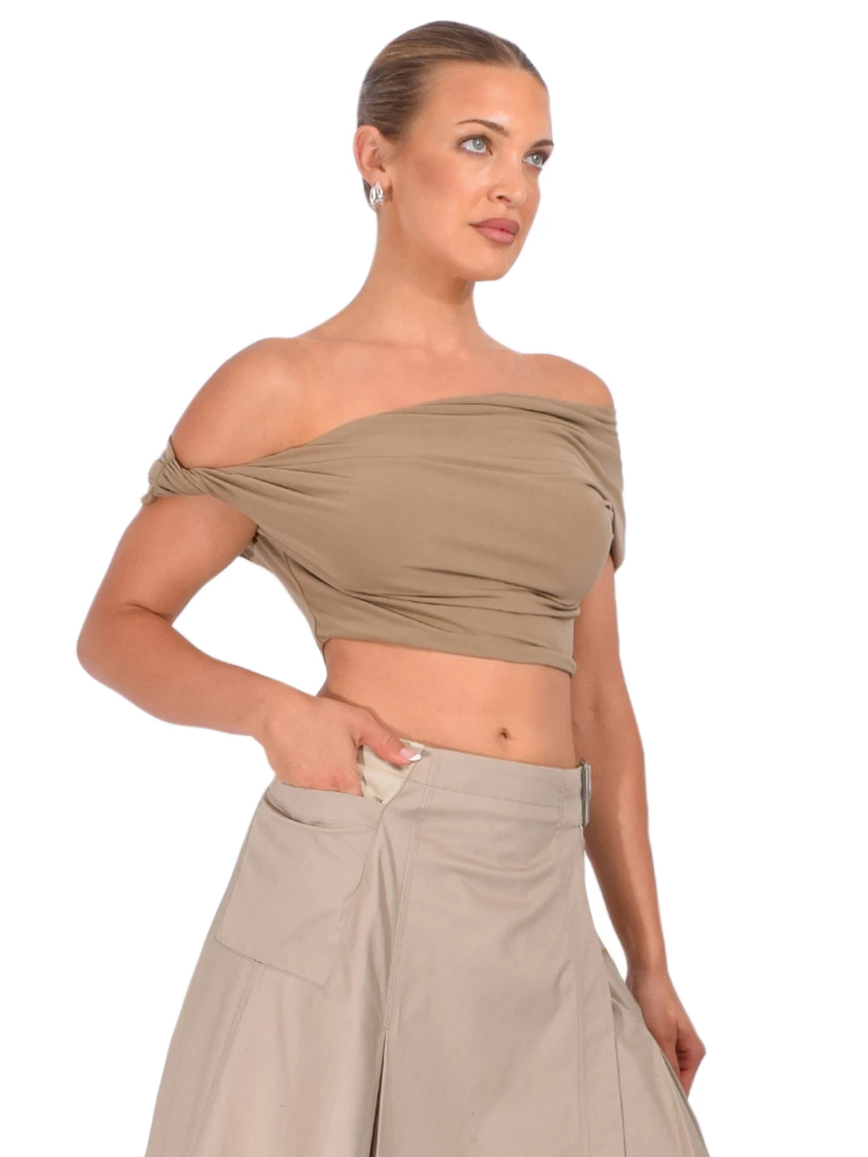 PARIS GEORGIA Elemental Ida Crop Top in Almond Side View 
