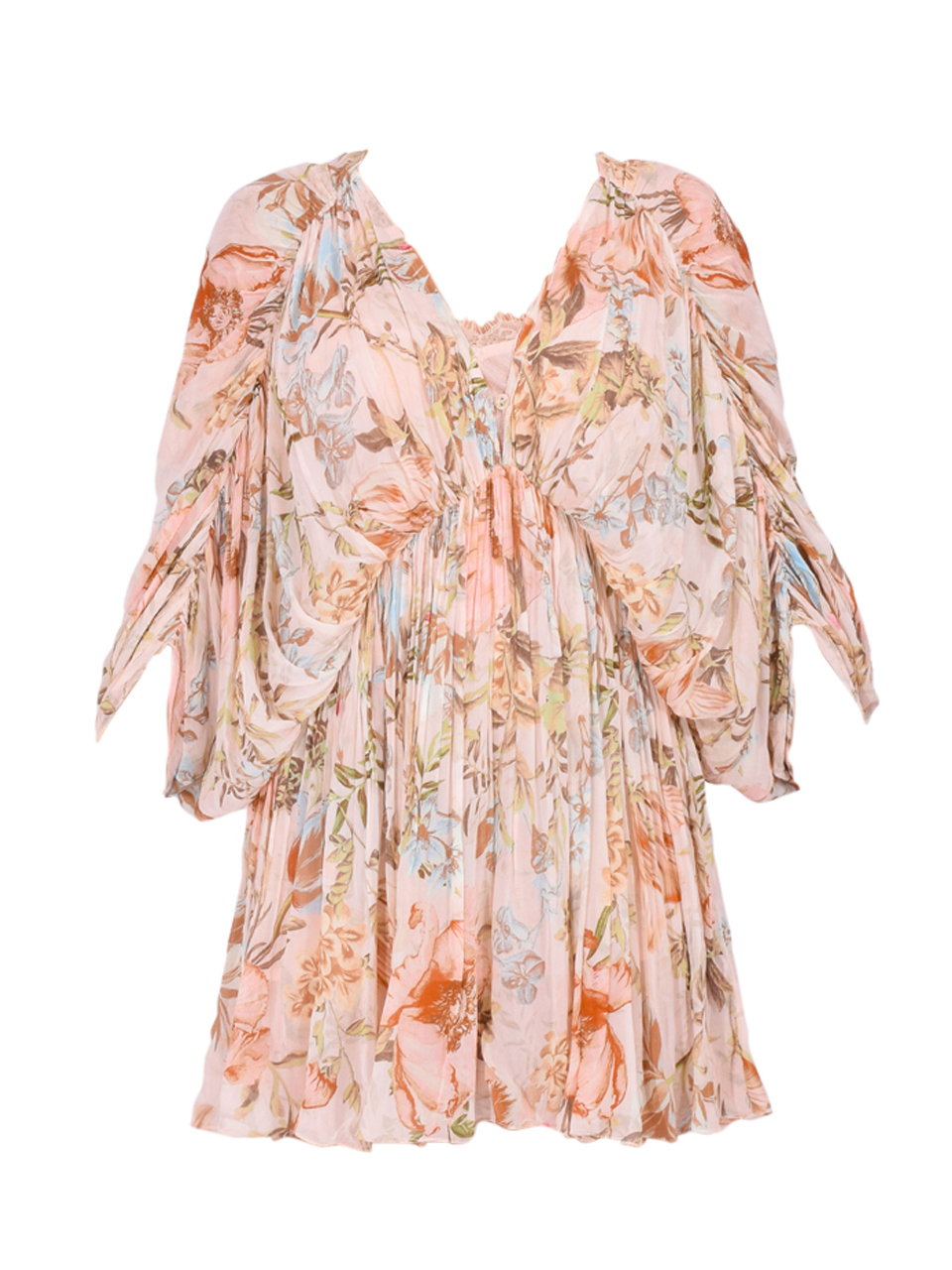HEMANT & NANDITA Ezra Crinkle Chiffon Short Kaftan in Beige Side View 