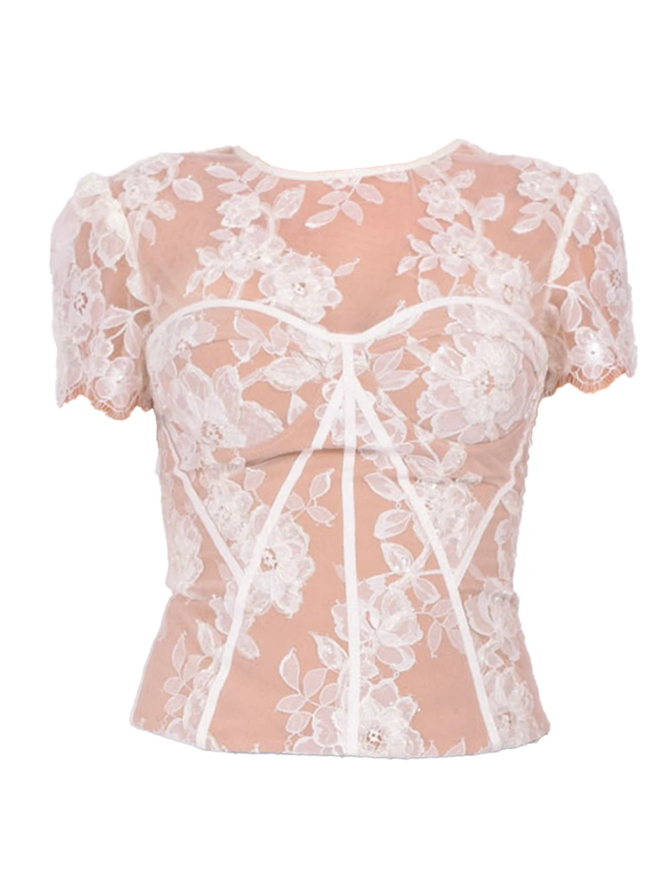 SELF-PORTRAIT Sequin Lace Top in Cream Product Shot 