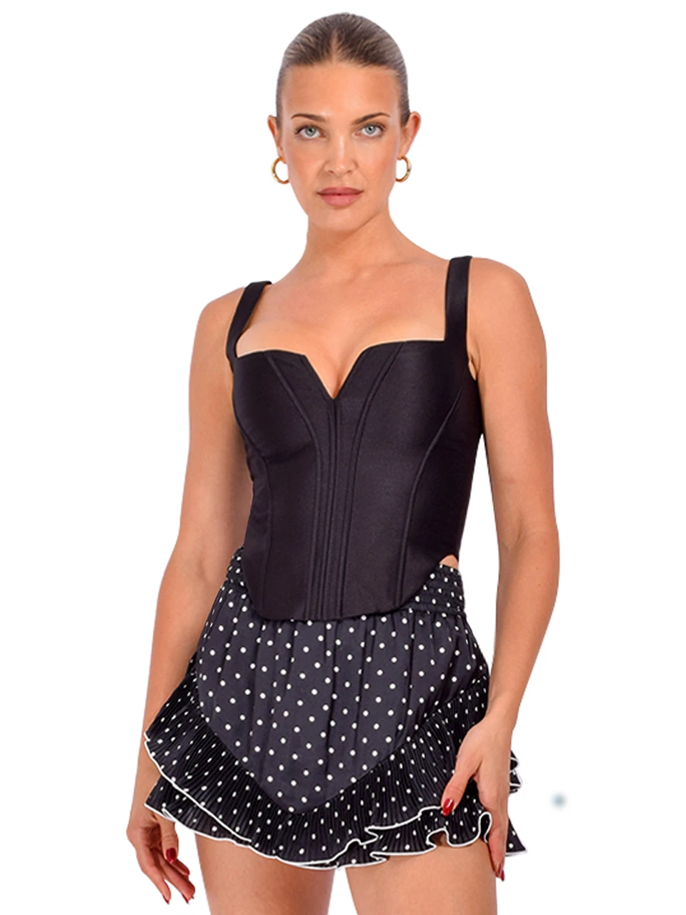 SELF-PORTRAIT Taffeta Corset in Black Front View 