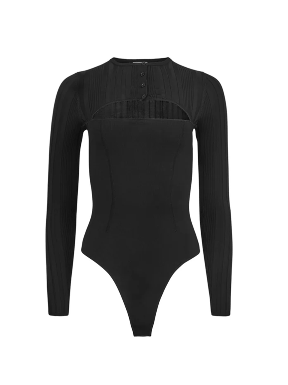 FLEUR DU MAL Rib Shrug Bodysuit in Black Product Shot 
