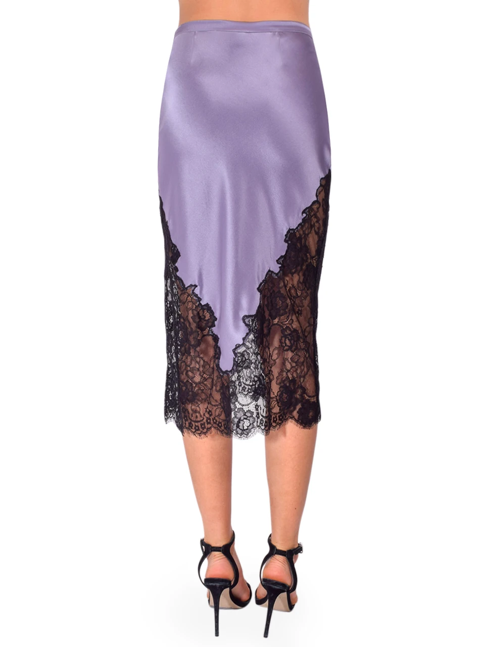 FLEUR DU MAL Juliet Lace Silk Skirt in Lavender Smoke Back View 