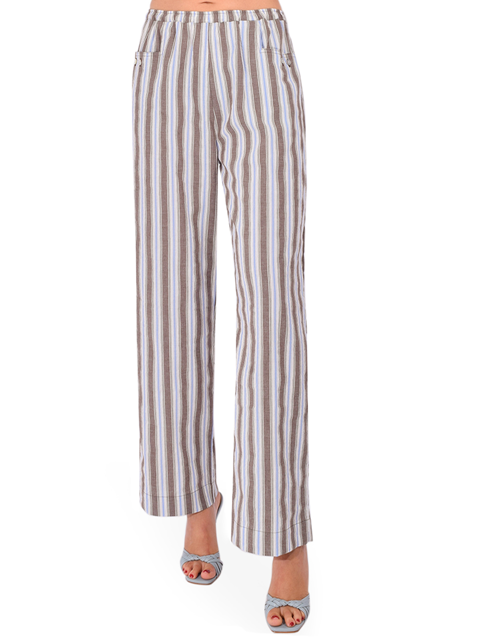 HOD Bastian Linen Pants in Cedar Stripe Front View 