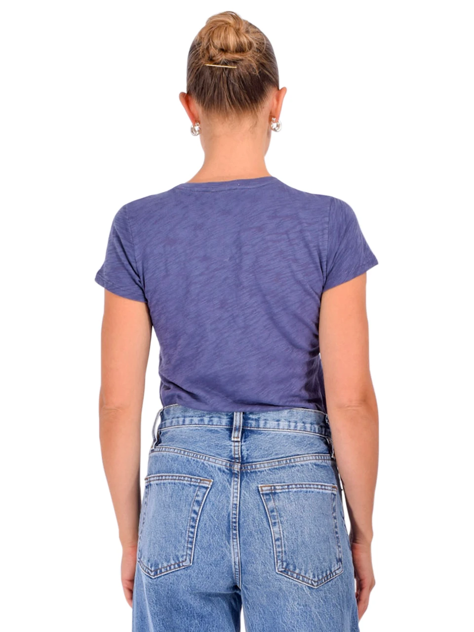 ATM Slub Jersey Schoolboy V‑Neck Tee in Dusk Blue Back View 