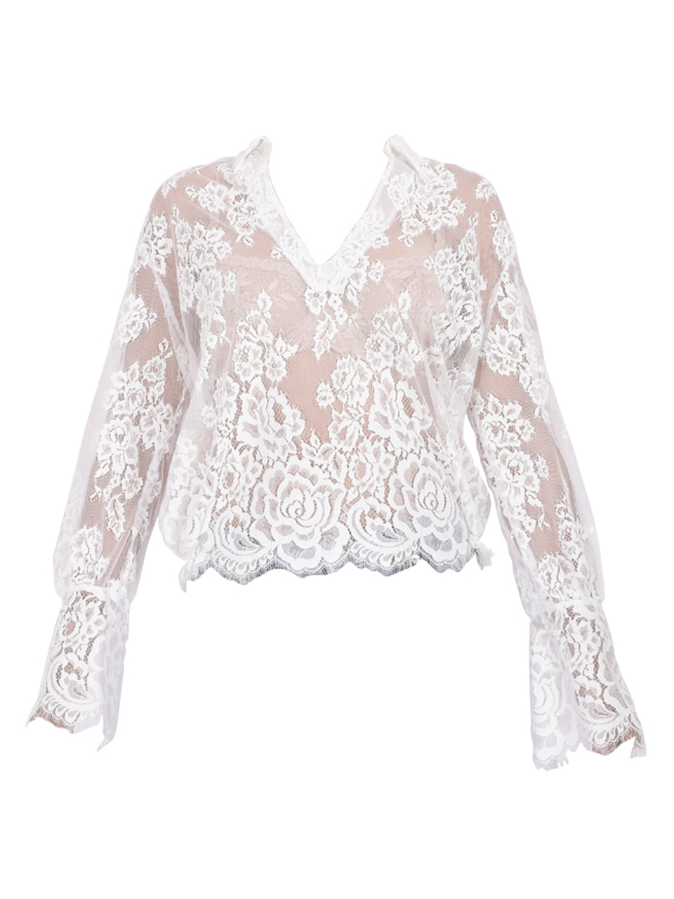 CISSA The Victorian Blouse in White Raschel Lace Product Shot 
