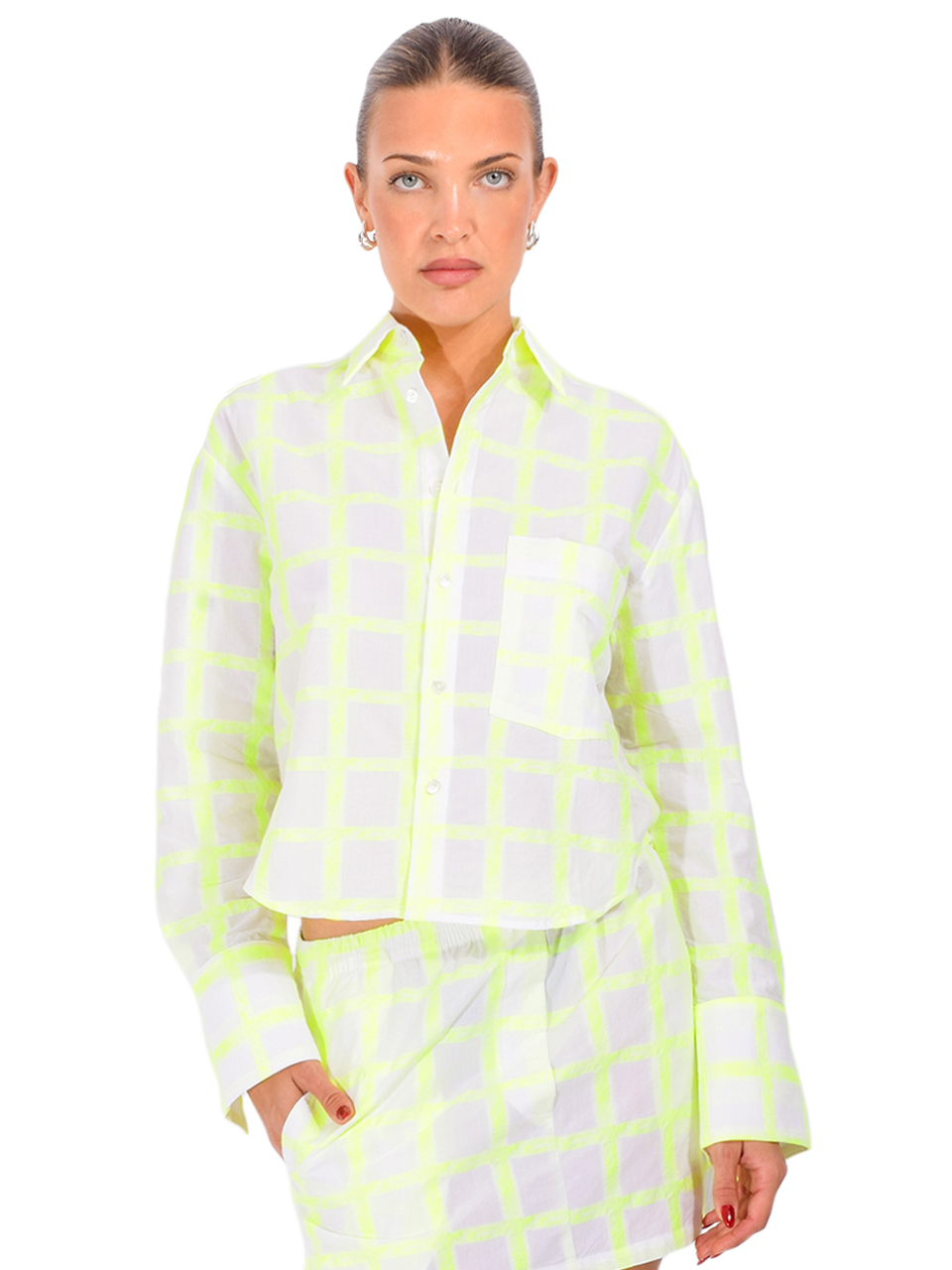 CISSA The Belle Shirt in Day Glow Check Front View 
