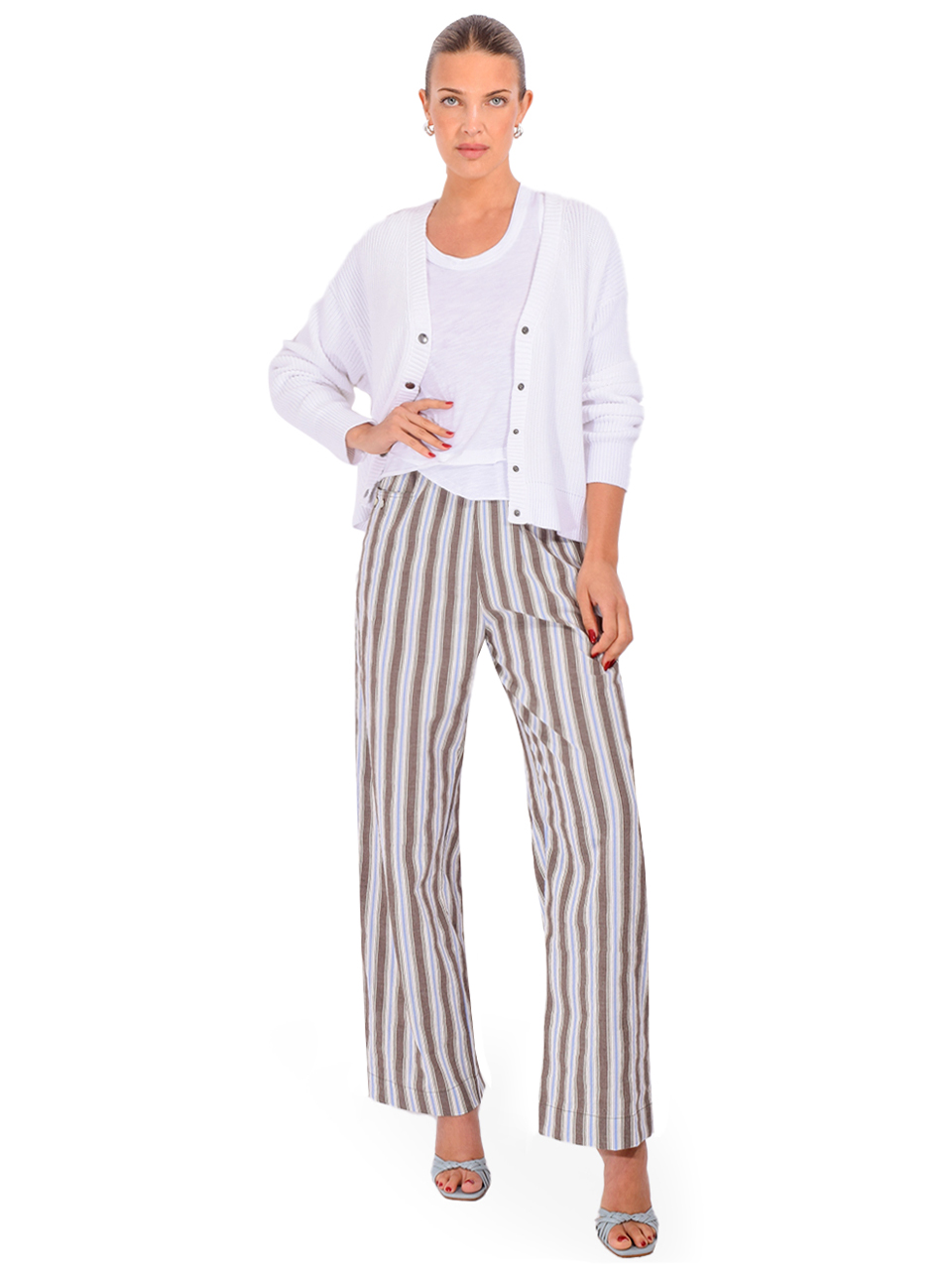 MINNIE ROSE Cotton Shaker Crop Cardigan in White Full Outfit 
