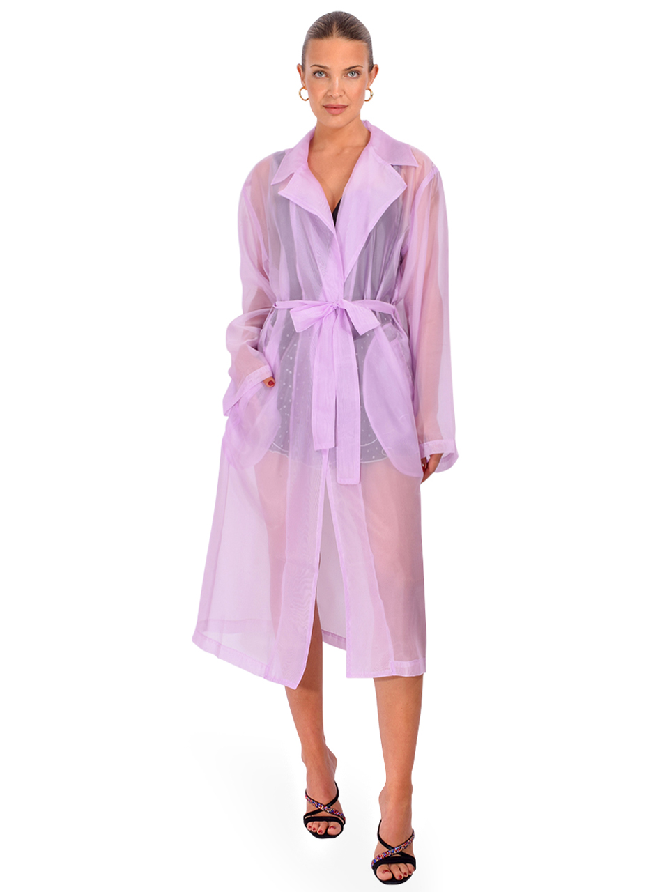  LAMARQUE Talise Sheer Organza Trench Coat in Lilac Front View 2

